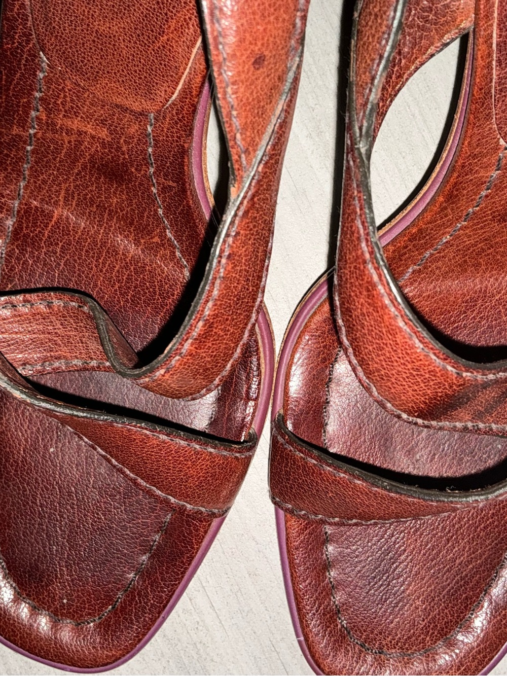 PRADA VINTAGE Leather Slingback Block Heel Sandal Brown/Purple Size 39 - Picture 8 of 11